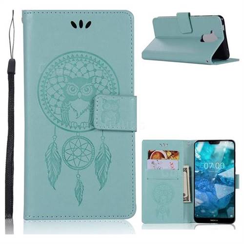 Intricate Embossing Owl Campanula Leather Wallet Case for Nokia 8.1 (Nokia X7) - Green
