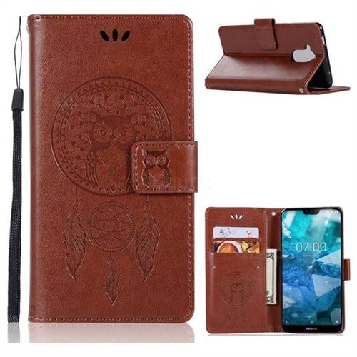 Intricate Embossing Owl Campanula Leather Wallet Case for Nokia 8.1 (Nokia X7) - Brown