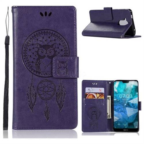 Intricate Embossing Owl Campanula Leather Wallet Case for Nokia 8.1 (Nokia X7) - Purple