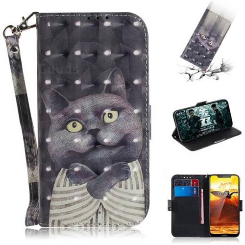 Cat Embrace 3D Painted Leather Wallet Phone Case for Nokia 8.1 (Nokia X7)