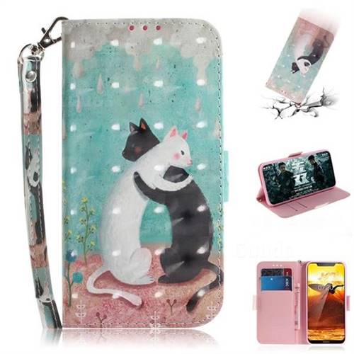 Black and White Cat 3D Painted Leather Wallet Phone Case for Nokia 8.1 (Nokia X7)