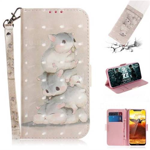 Three Squirrels 3D Painted Leather Wallet Phone Case for Nokia 8.1 (Nokia X7)