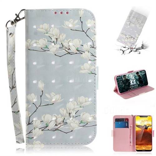 Magnolia Flower 3D Painted Leather Wallet Phone Case for Nokia 8.1 (Nokia X7)