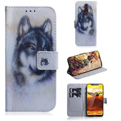 Snow Wolf PU Leather Wallet Case for Nokia 8.1 (Nokia X7)