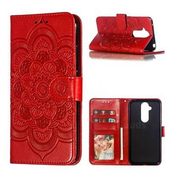 Intricate Embossing Datura Solar Leather Wallet Case for Nokia 8.1 (Nokia X7) - Red