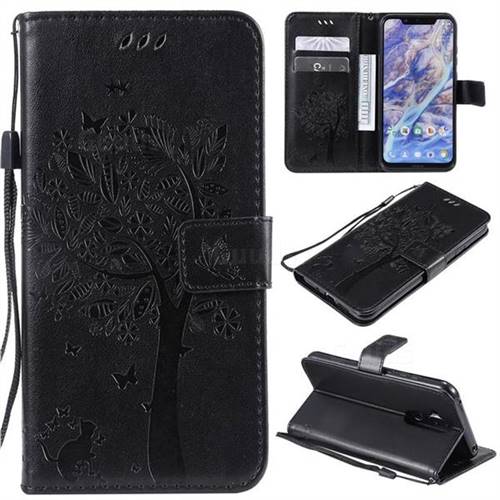 Embossing Butterfly Tree Leather Wallet Case for Nokia 8.1 (Nokia X7) - Black