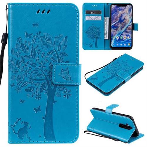 Embossing Butterfly Tree Leather Wallet Case for Nokia 8.1 (Nokia X7) - Blue