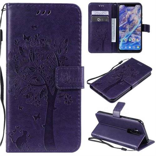 Embossing Butterfly Tree Leather Wallet Case for Nokia 8.1 (Nokia X7) - Purple