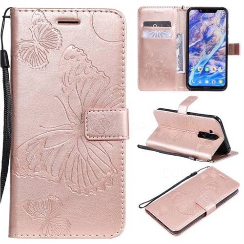 Embossing 3D Butterfly Leather Wallet Case for Nokia 8.1 (Nokia X7) - Rose Gold