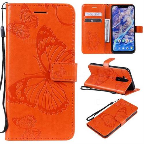 Embossing 3D Butterfly Leather Wallet Case for Nokia 8.1 (Nokia X7) - Orange