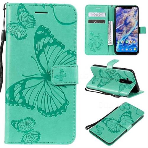 Embossing 3D Butterfly Leather Wallet Case for Nokia 8.1 (Nokia X7) - Green