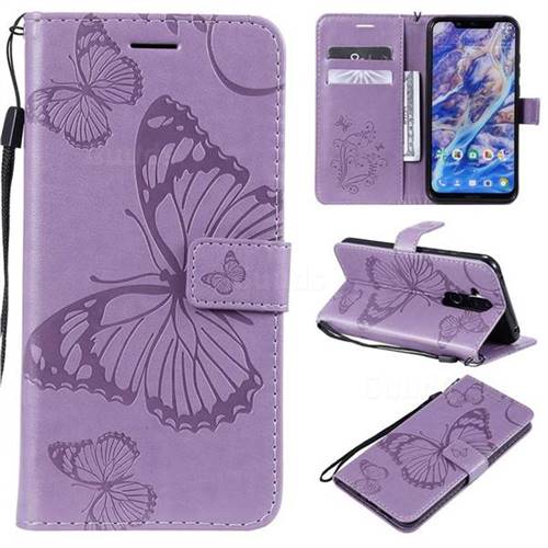 Embossing 3D Butterfly Leather Wallet Case for Nokia 8.1 (Nokia X7) - Purple