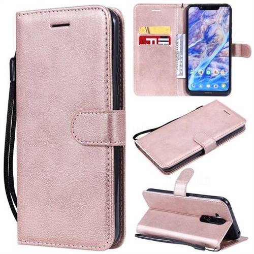 Retro Greek Classic Smooth PU Leather Wallet Phone Case for Nokia 8.1 (Nokia X7) - Rose Gold