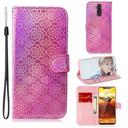 Laser Circle Shining Leather Wallet Phone Case for Nokia 8.1 (Nokia X7) - Pink