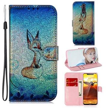 Cute Fox Laser Shining Leather Wallet Phone Case for Nokia 8.1 (Nokia X7)