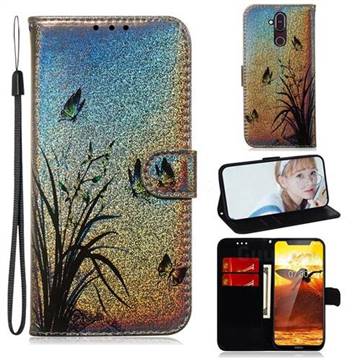 Butterfly Orchid Laser Shining Leather Wallet Phone Case for Nokia 8.1 (Nokia X7)