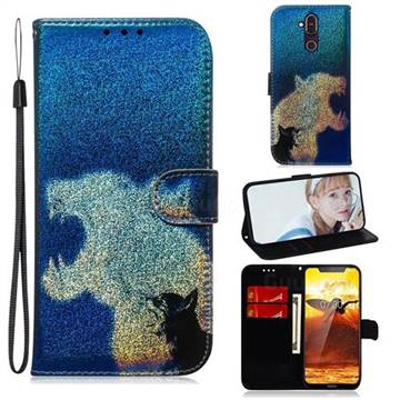 Cat and Leopard Laser Shining Leather Wallet Phone Case for Nokia 8.1 (Nokia X7)