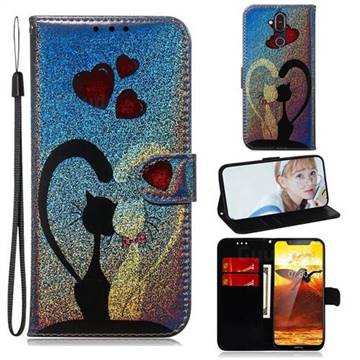 Love Cat Laser Shining Leather Wallet Phone Case for Nokia 8.1 (Nokia X7)