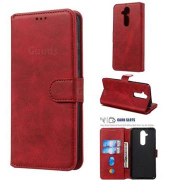 Retro Calf Matte Leather Wallet Phone Case for Nokia 8.1 (Nokia X7) - Red