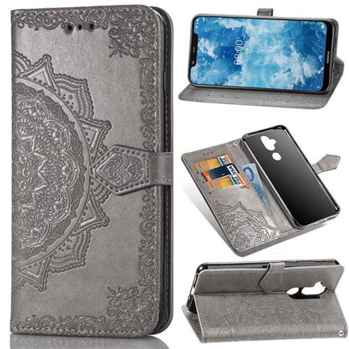 Embossing Imprint Mandala Flower Leather Wallet Case for Nokia 8.1 (Nokia X7) - Gray