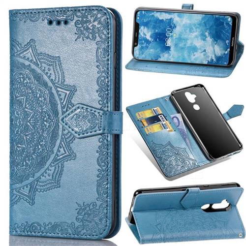 Embossing Imprint Mandala Flower Leather Wallet Case for Nokia 8.1 (Nokia X7) - Blue
