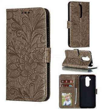 Intricate Embossing Lace Jasmine Flower Leather Wallet Case for Nokia 8.1 (Nokia X7) - Gray