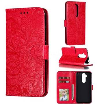 Intricate Embossing Lace Jasmine Flower Leather Wallet Case for Nokia 8.1 (Nokia X7) - Red