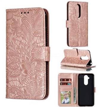 Intricate Embossing Lace Jasmine Flower Leather Wallet Case for Nokia 8.1 (Nokia X7) - Rose Gold
