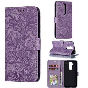 Intricate Embossing Lace Jasmine Flower Leather Wallet Case for Nokia 8.1 (Nokia X7) - Purple