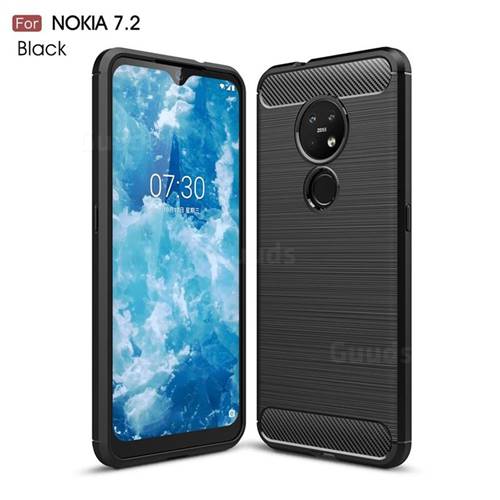 Luxury Carbon Fiber Brushed Wire Drawing Silicone TPU Back Cover for Nokia 7.2 - Black