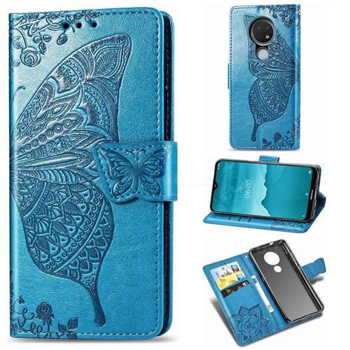 Embossing Mandala Flower Butterfly Leather Wallet Case for Nokia 7.2 - Blue