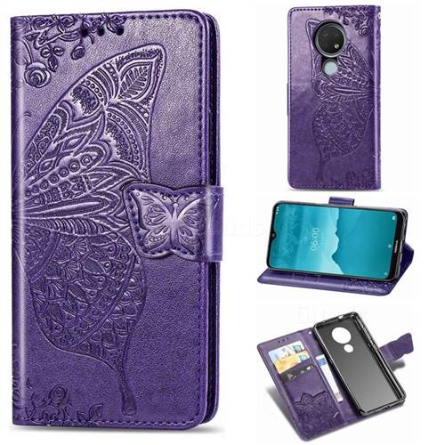Embossing Mandala Flower Butterfly Leather Wallet Case for Nokia 7.2 - Dark Purple