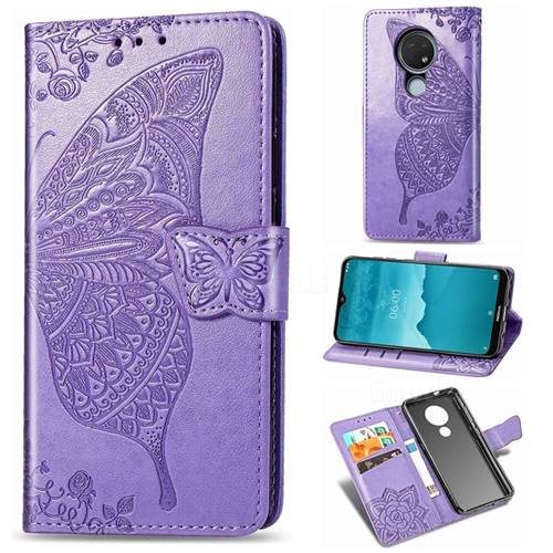 Embossing Mandala Flower Butterfly Leather Wallet Case for Nokia 7.2 - Light Purple