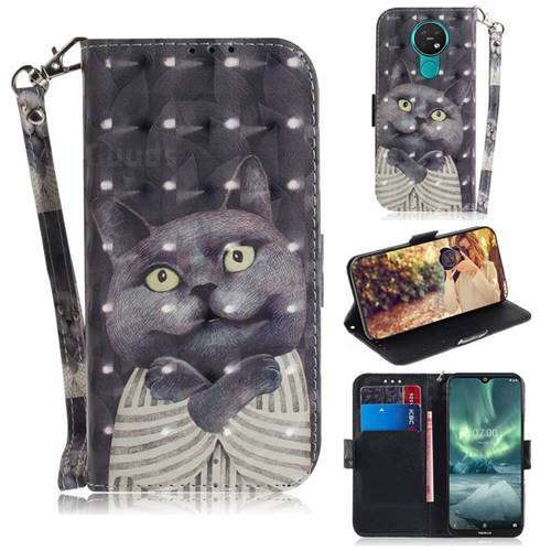Cat Embrace 3D Painted Leather Wallet Phone Case for Nokia 7.2