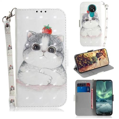 Cute Tomato Cat 3D Painted Leather Wallet Phone Case for Nokia 7.2