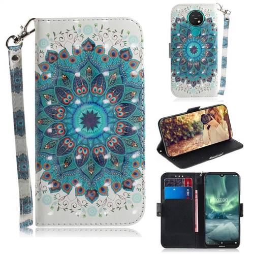 Peacock Mandala 3D Painted Leather Wallet Phone Case for Nokia 7.2