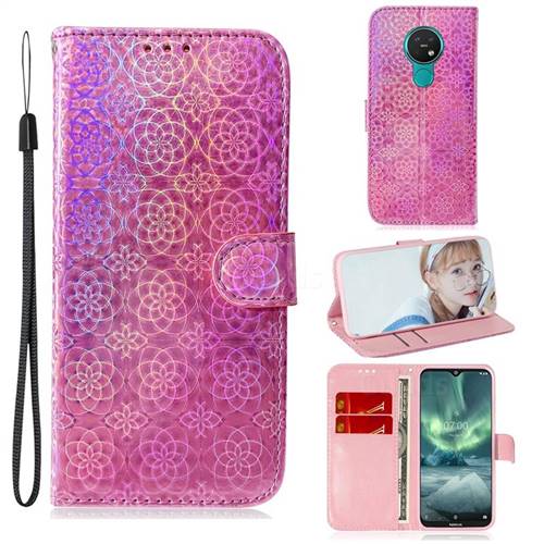 Laser Circle Shining Leather Wallet Phone Case for Nokia 7.2 - Pink