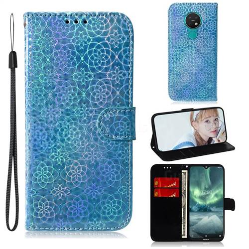 Laser Circle Shining Leather Wallet Phone Case for Nokia 7.2 - Blue