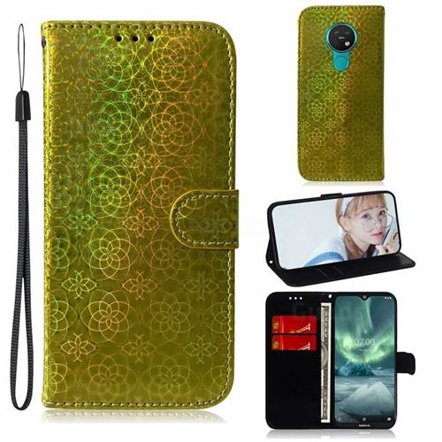 Laser Circle Shining Leather Wallet Phone Case for Nokia 7.2 - Golden