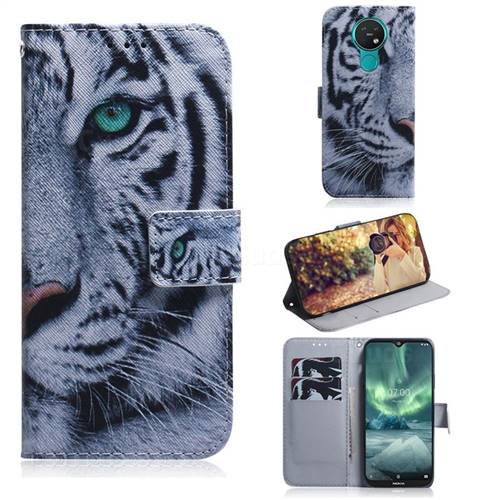 White Tiger PU Leather Wallet Case for Nokia 7.2