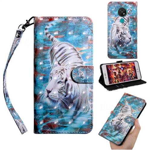 White Tiger 3D Painted Leather Wallet Case for Nokia 7.2