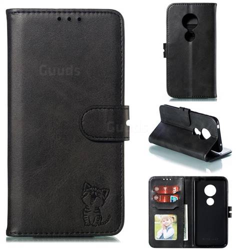 Embossing Happy Cat Leather Wallet Case for Nokia 7.2 - Black