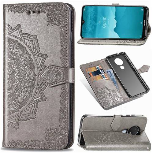 Embossing Imprint Mandala Flower Leather Wallet Case for Nokia 7.2 - Gray