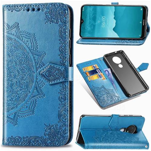 Embossing Imprint Mandala Flower Leather Wallet Case for Nokia 7.2 - Blue