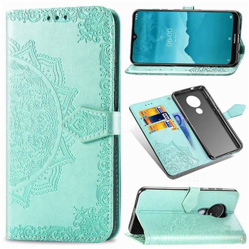 Embossing Imprint Mandala Flower Leather Wallet Case for Nokia 7.2 - Green