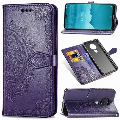 Embossing Imprint Mandala Flower Leather Wallet Case for Nokia 7.2 - Purple