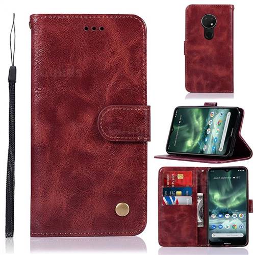 Luxury Retro Leather Wallet Case for Nokia 7.2 - Wine Red