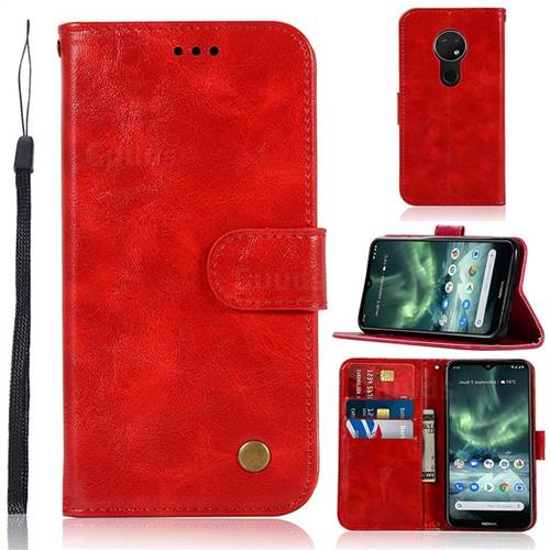 Luxury Retro Leather Wallet Case for Nokia 7.2 - Red