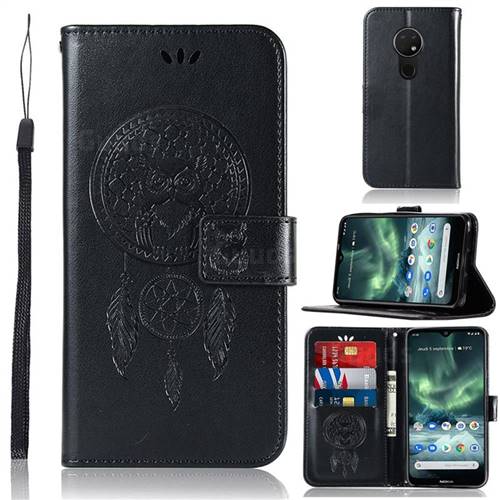 Intricate Embossing Owl Campanula Leather Wallet Case for Nokia 7.2 - Black