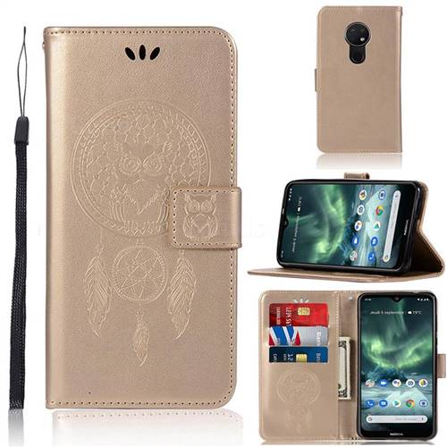 Intricate Embossing Owl Campanula Leather Wallet Case for Nokia 7.2 - Champagne